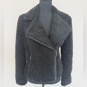 NWT Express Black Sherpa Moto Jacket | Size S/P | Asymmetrical Zip Cozy Jacket